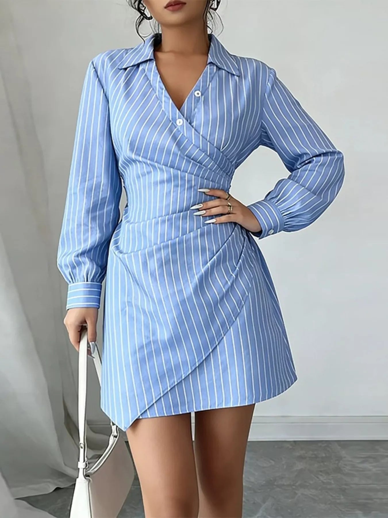 Full Size Striped Long Sleeve Shirt Dress Plus Size Secondary image