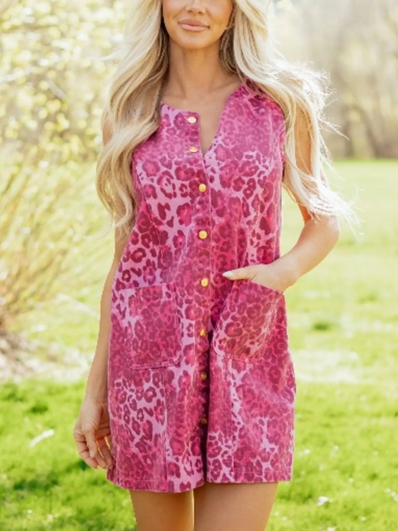 Leopard Denim Buttoned Shift Sleeveless Dress Secondary image