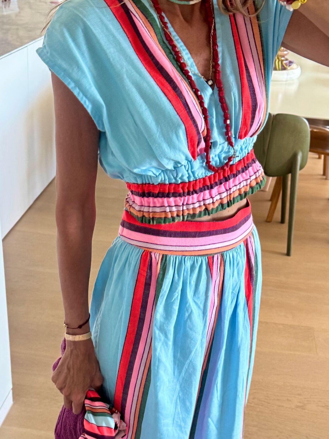 Striped Cap Sleeve Top and Skirt Set Secondary image