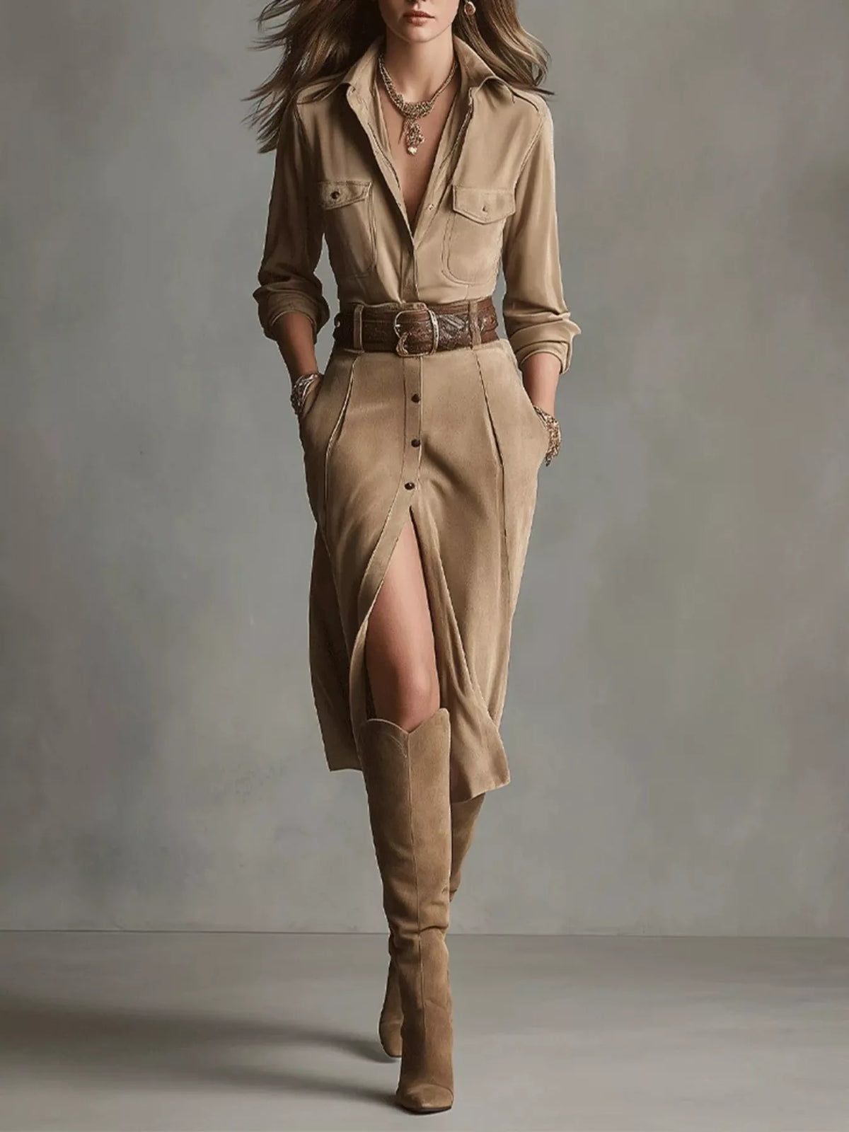 Button Up Long Sleeve Shirt Dress - photo 1