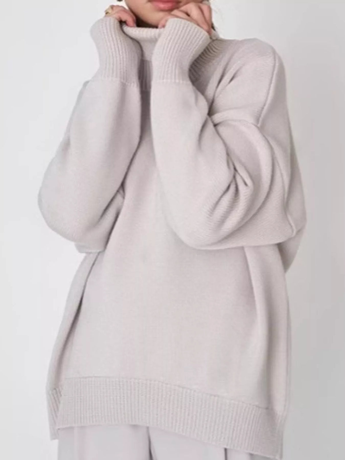 Women's Oversized Ribbed Turtleneck Sweater – Dropped Shoulder Relaxed Fit - photo 33