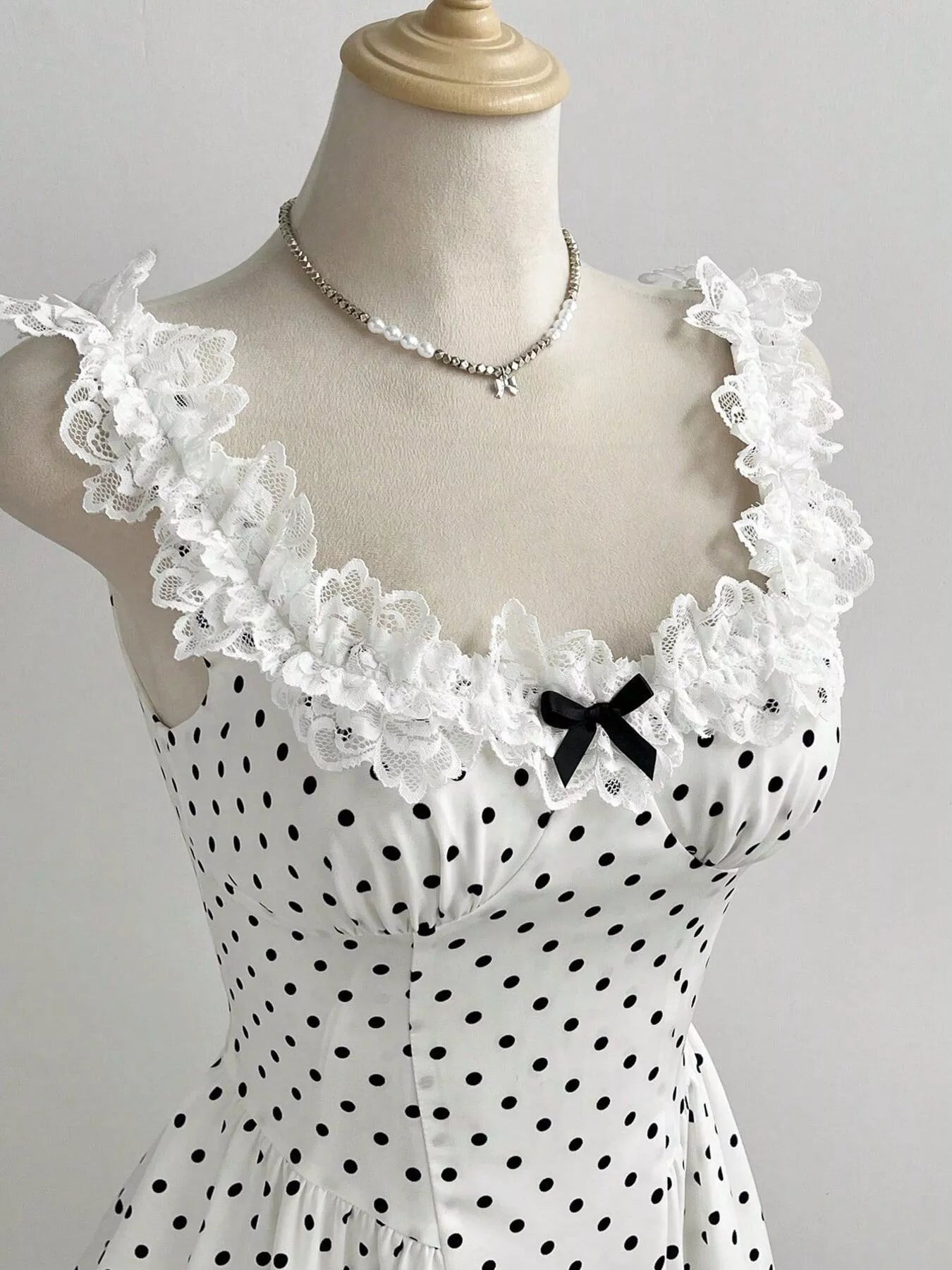 Polka Dot Lace Trim Mini Dress Secondary image
