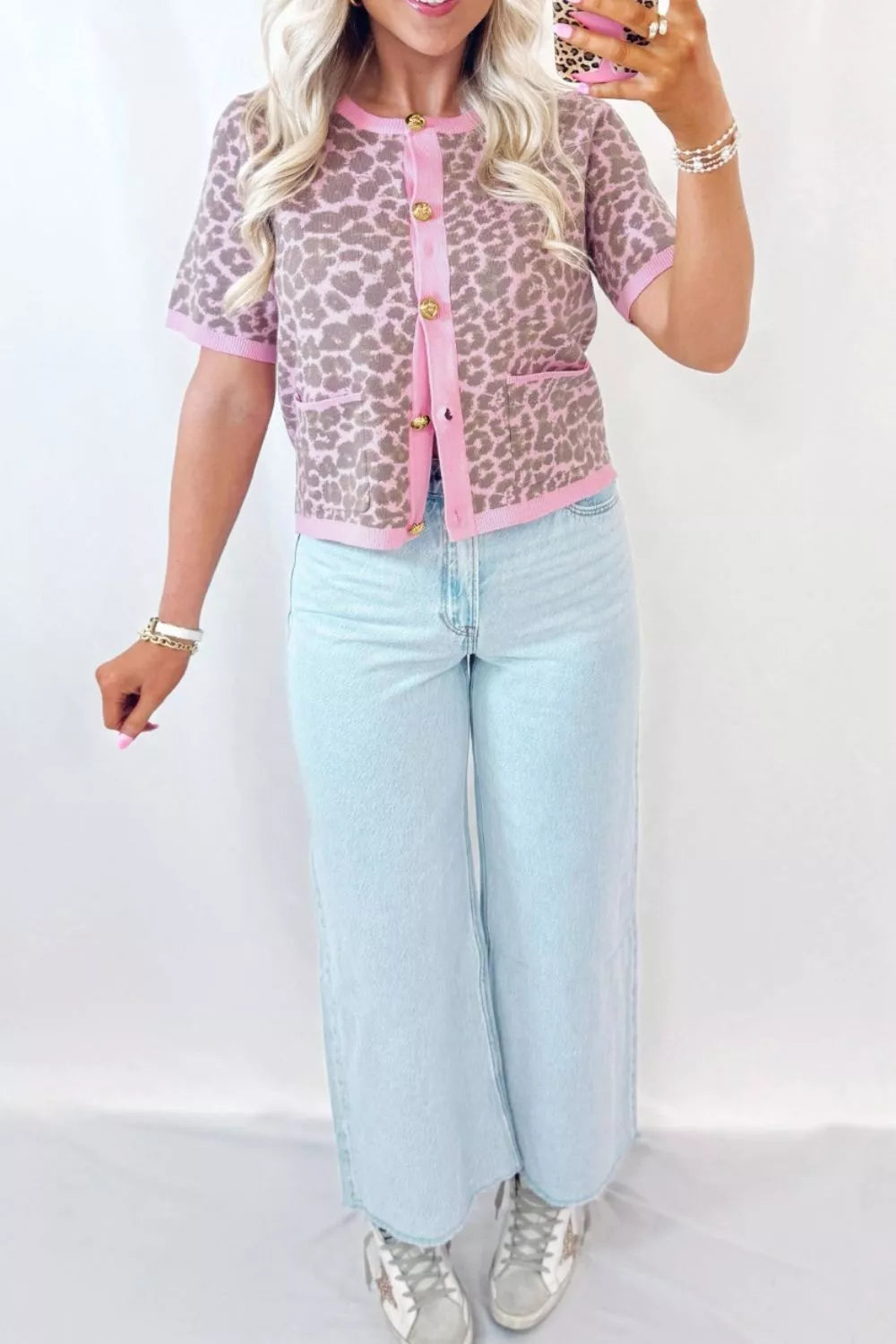 Leopard Button Down Short Sleeve Sweater Cardigan Secondary image