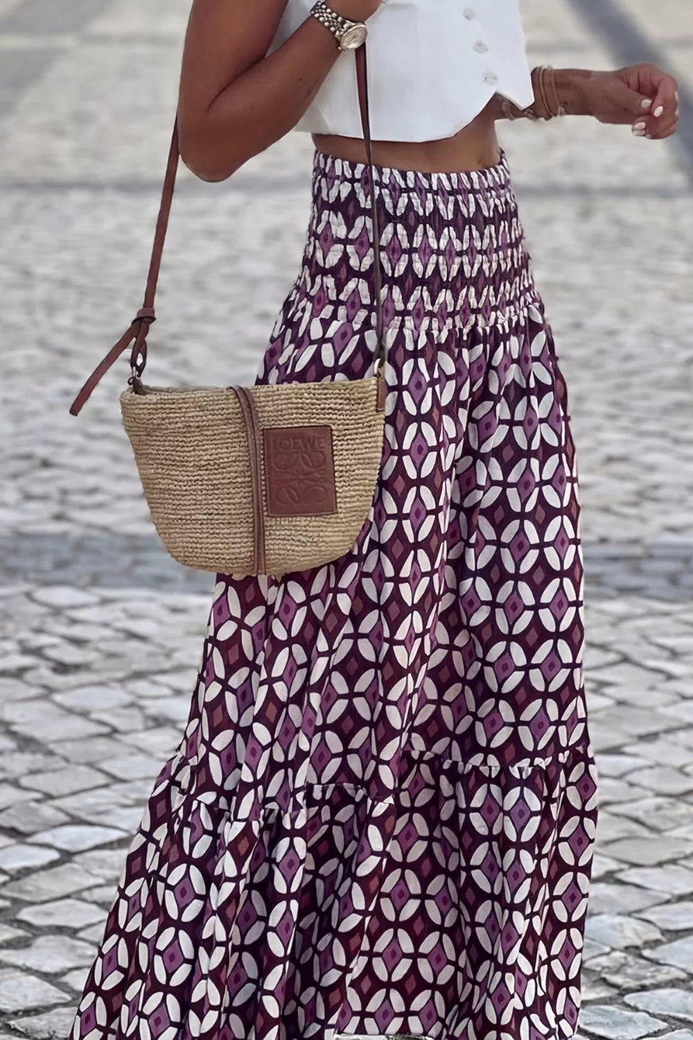 Geometric Print Smocked Waist Maxi Skirt Secondary image