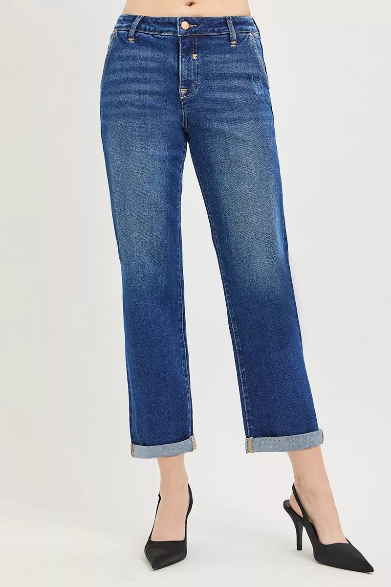 RISEN Slouchy Cropped Boyfriend Jeans with Cuffed Hem Secondary image