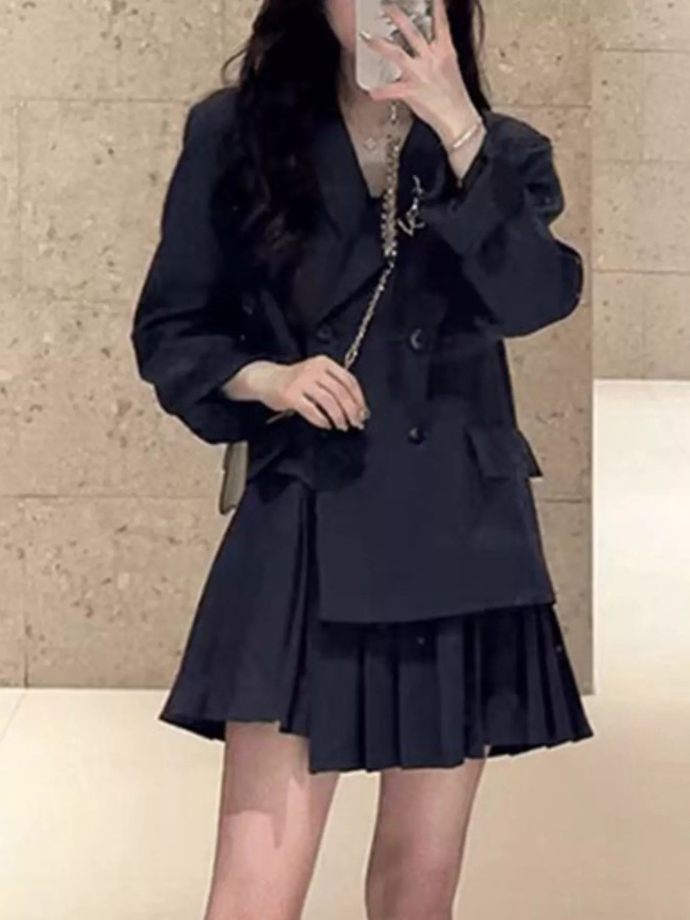 Plus Size Asymmetrical Pleated Blazer Dress Secondary image