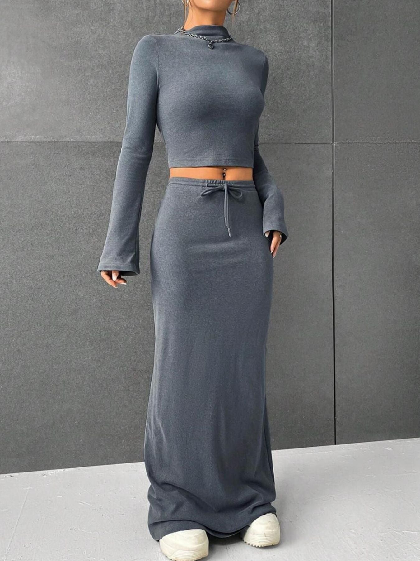 Long Sleeve Top & Drawstring Maxi Skirt Set Secondary image