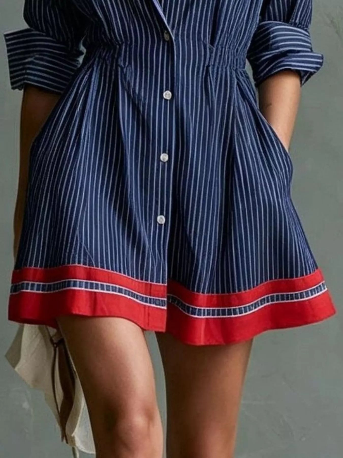 Striped Button-Down Shirt Dress with Contrast Hem Secondary image