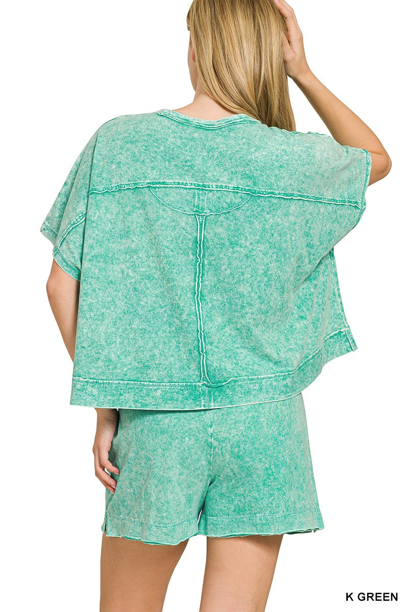 Zenana Halo Snow Washed Boxy Top & Shorts Set Secondary image