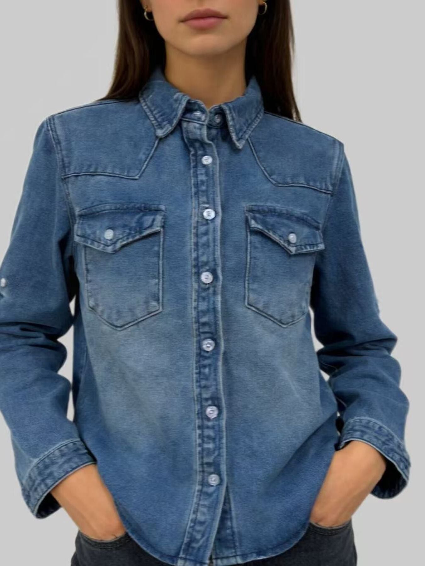 Button Down Classic Western Style Denim Top Secondary image
