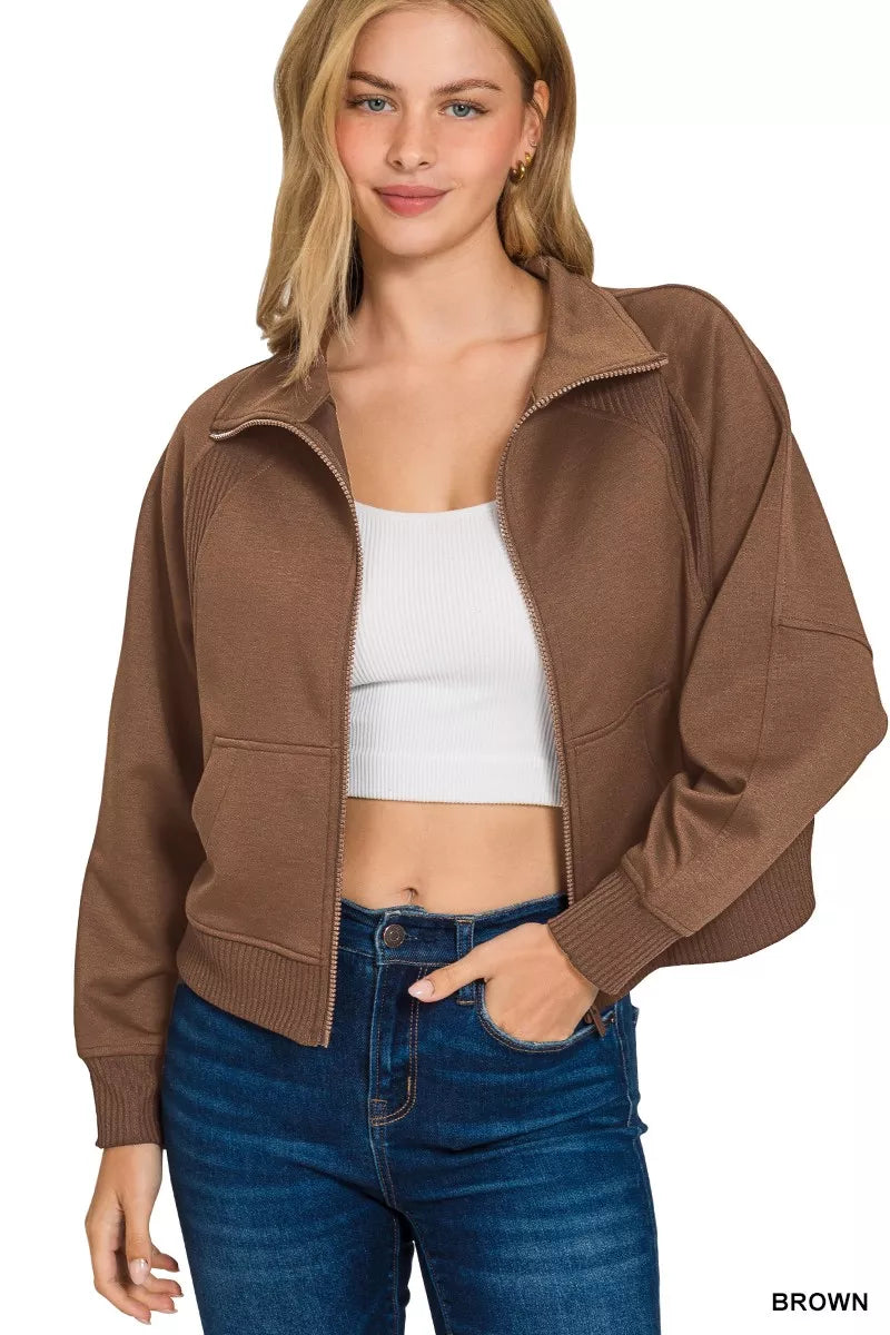 Zenana Scuba Full Zip Cropped Jacket with Pockets Secondary image