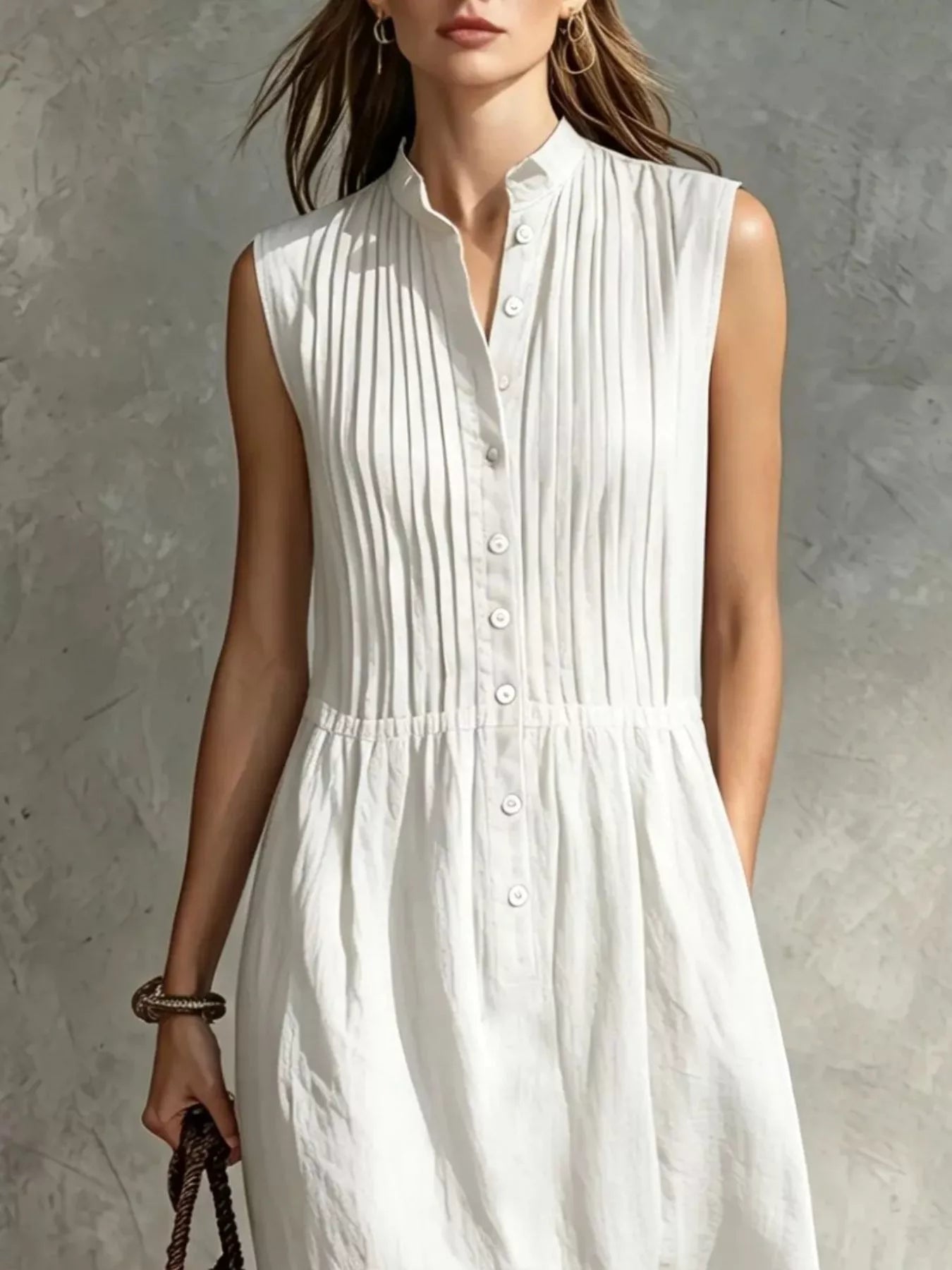 Full Size Sleeveless Button Front Midi Dress Plus Size Secondary image