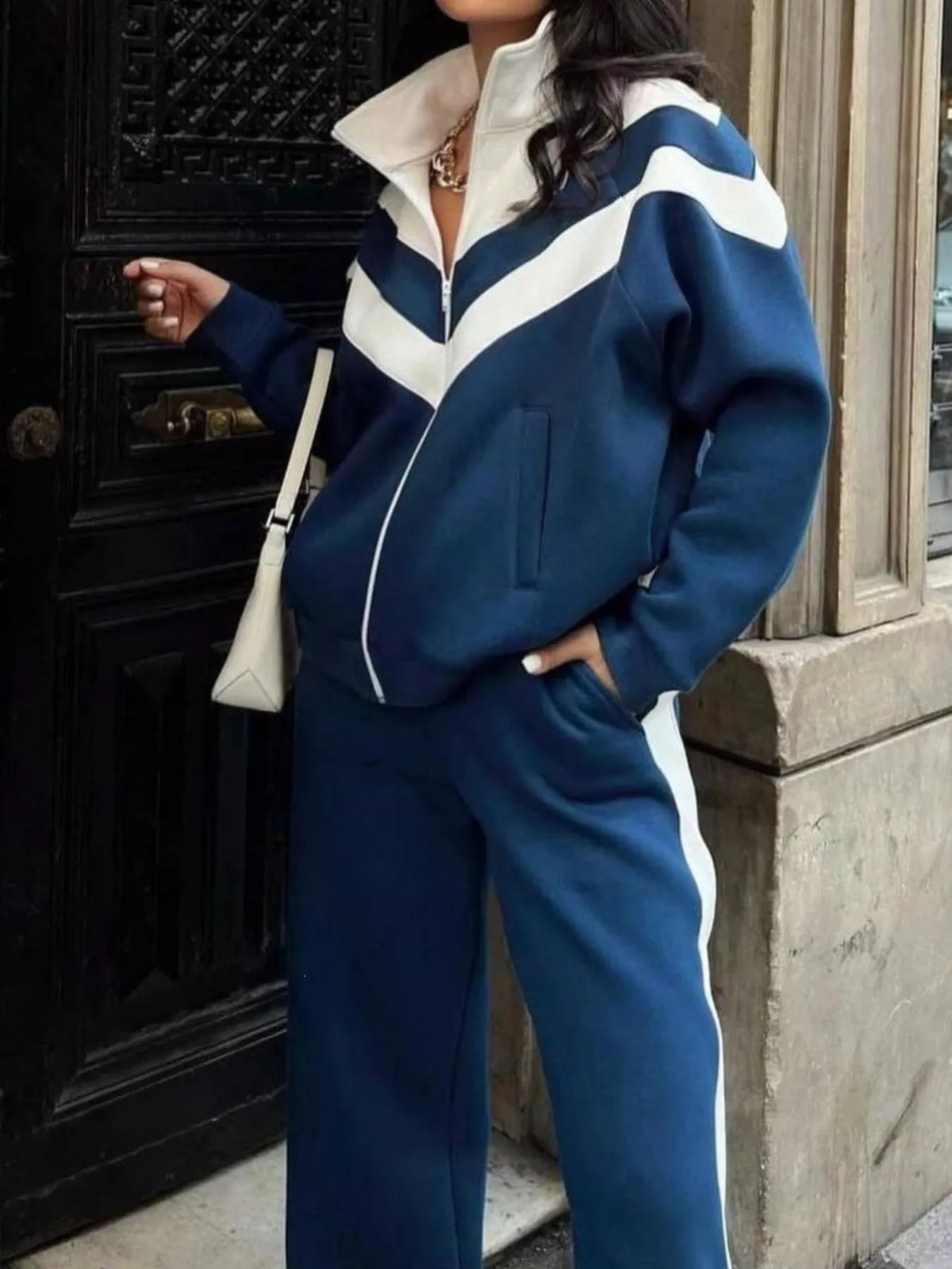 Color Block Zip-Up Outerwear and Pants Set - photo 15