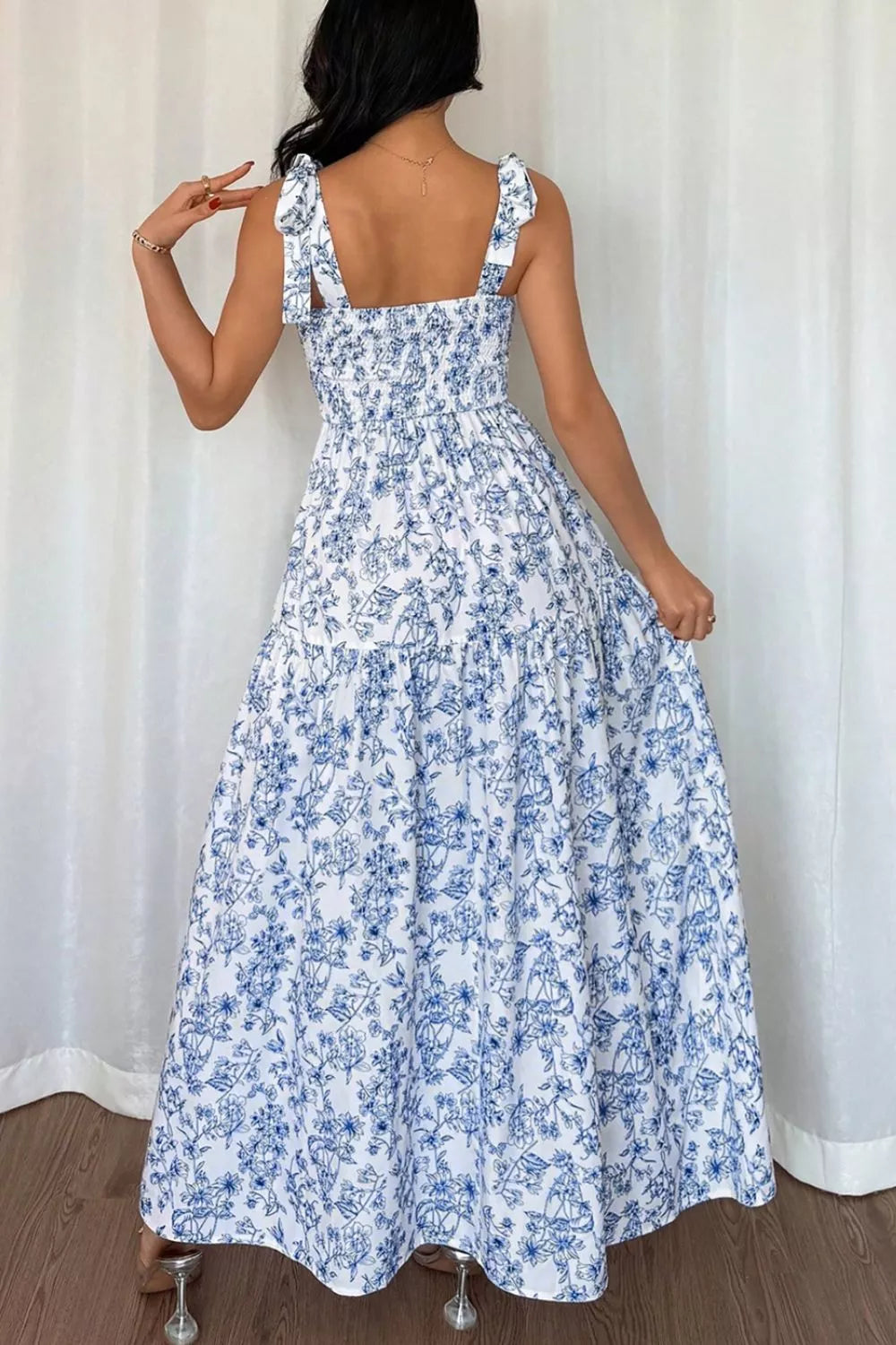 Floral Print Knot Straps High Waist Flared Maxi Dress Secondary image