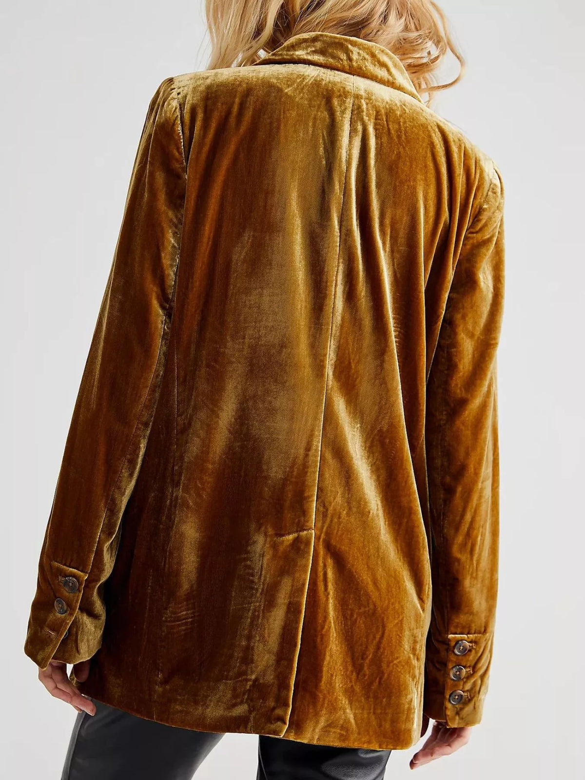 Lapel Collar Button Up Blazer – Gold / Black - photo 3
