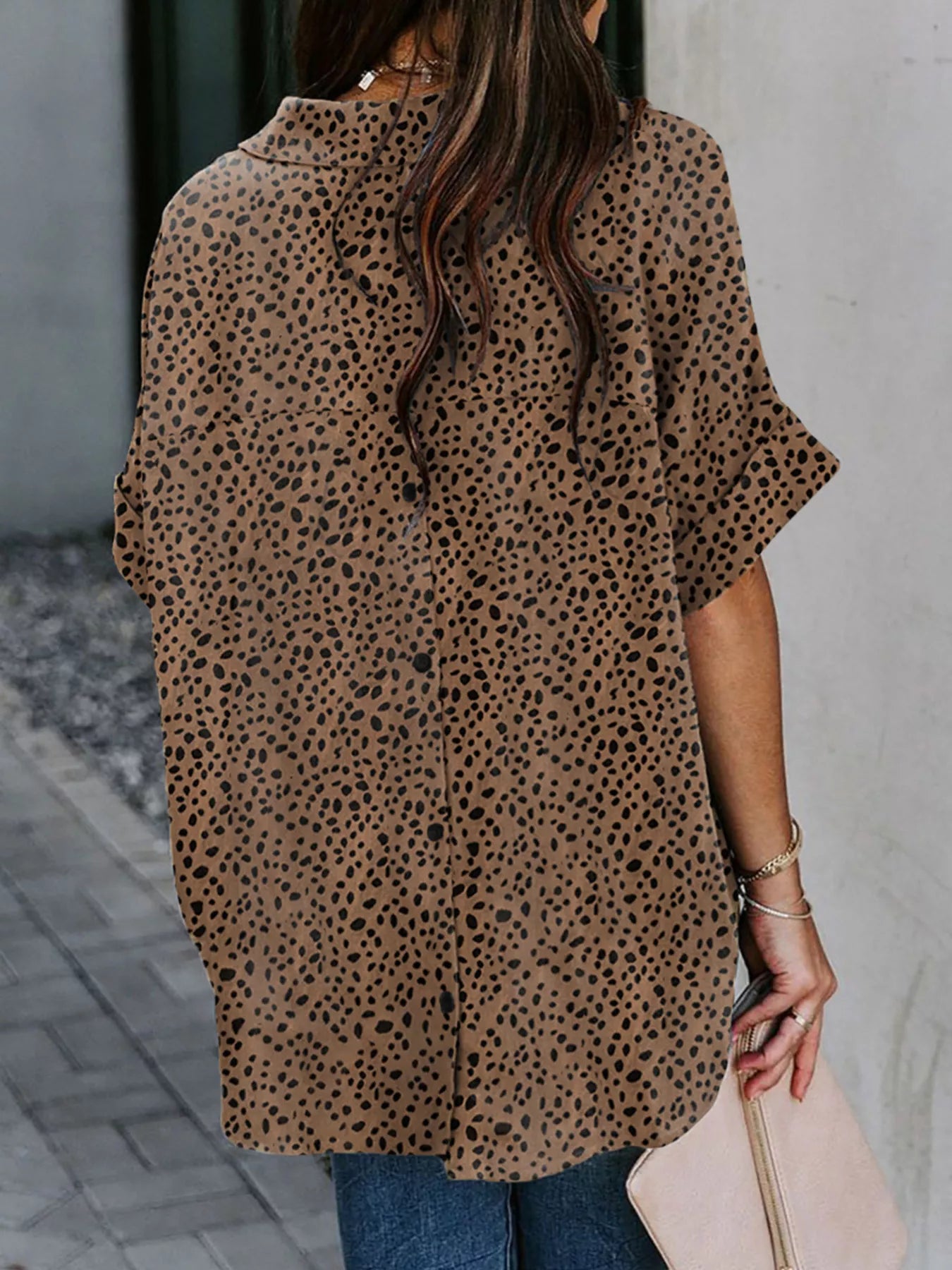 Full Size Collared Neck Half Sleeve Shirt Plus Size Secondary image
