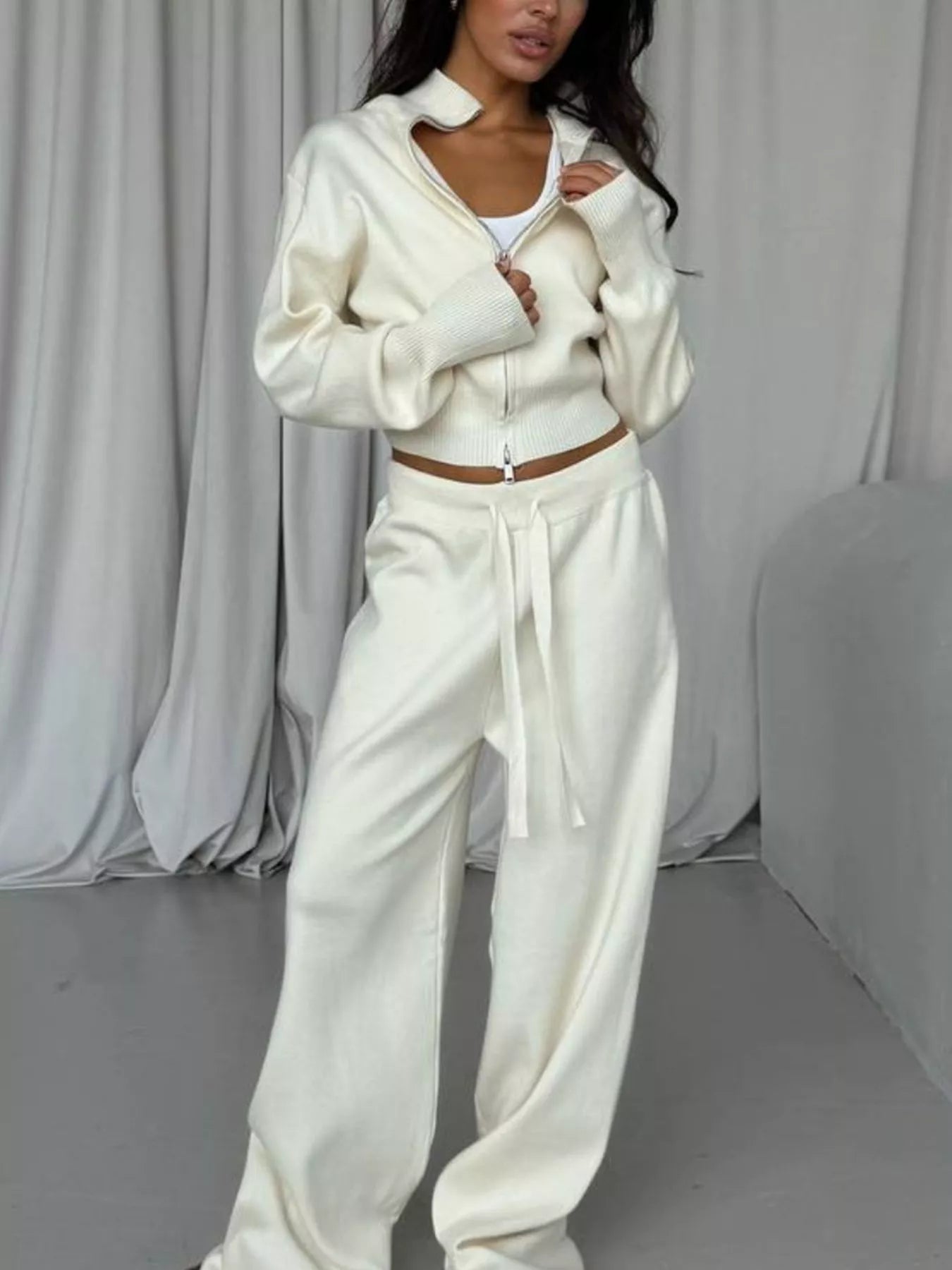 Zip-Up Outerwear and  Drawstring Pants Set Secondary image