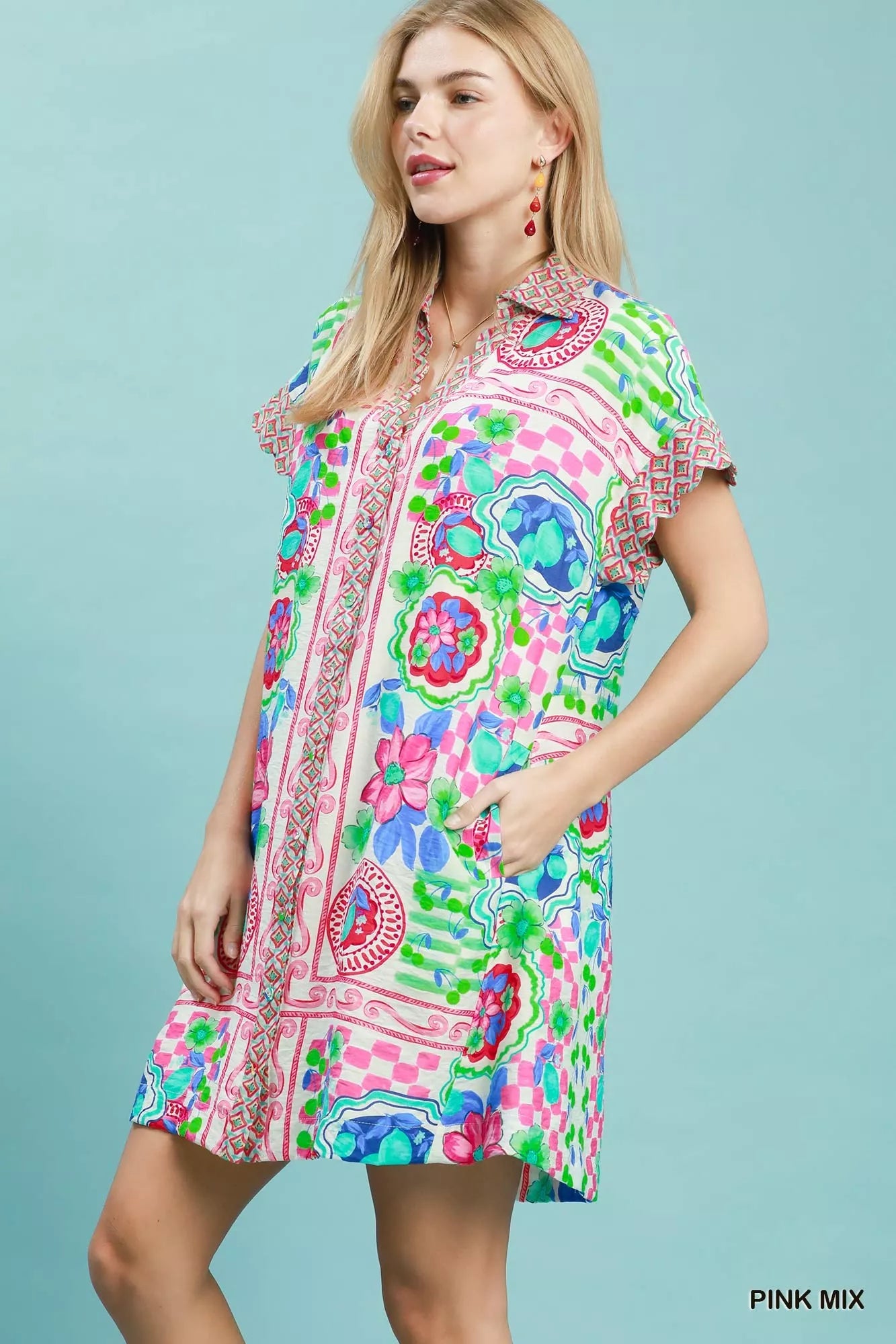 Umgee Mediterranean Print Dress with Contrast Printed Trim Secondary image