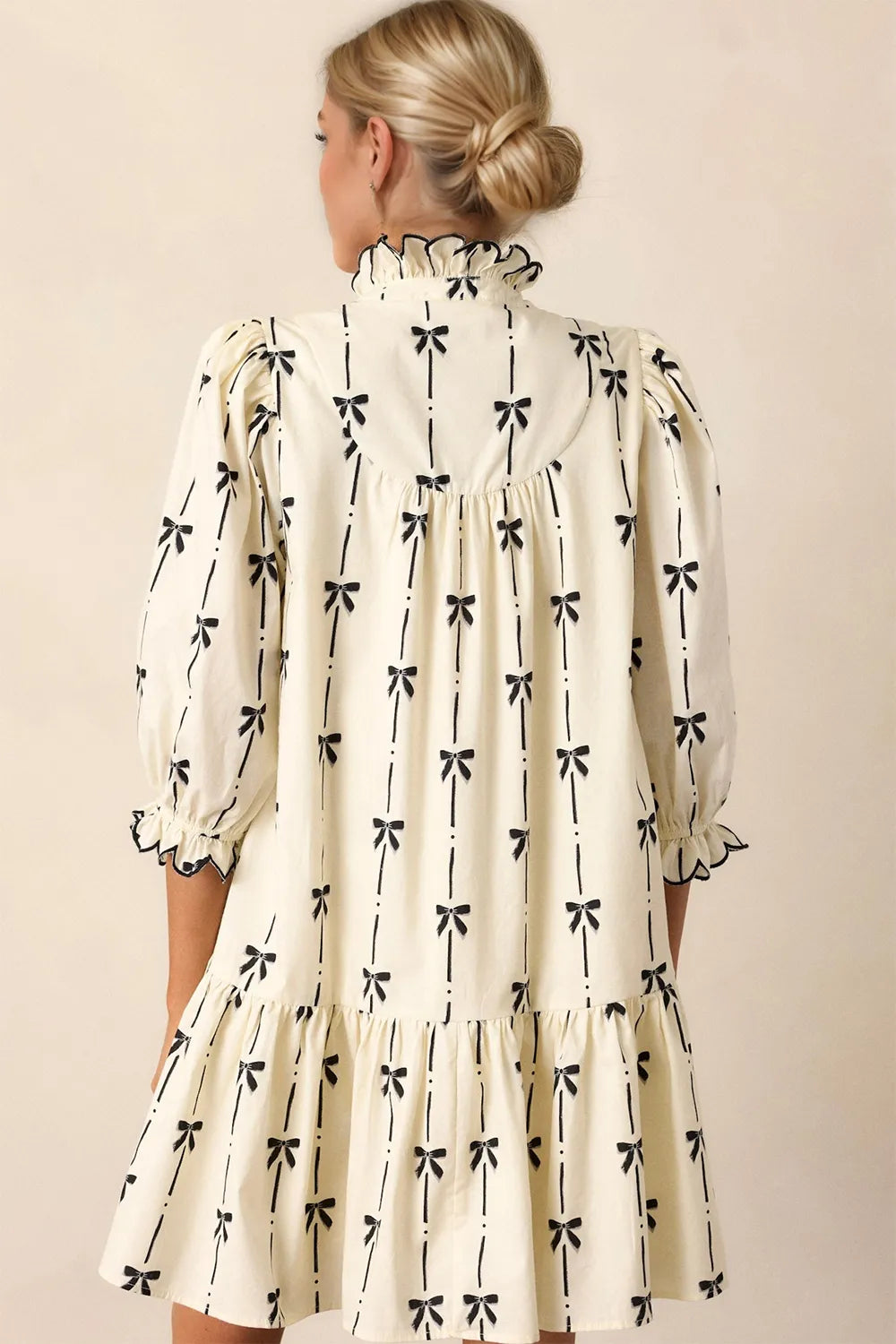 Oh Full Size Frill Bow Print Half Sleeve Mini Dress Secondary image