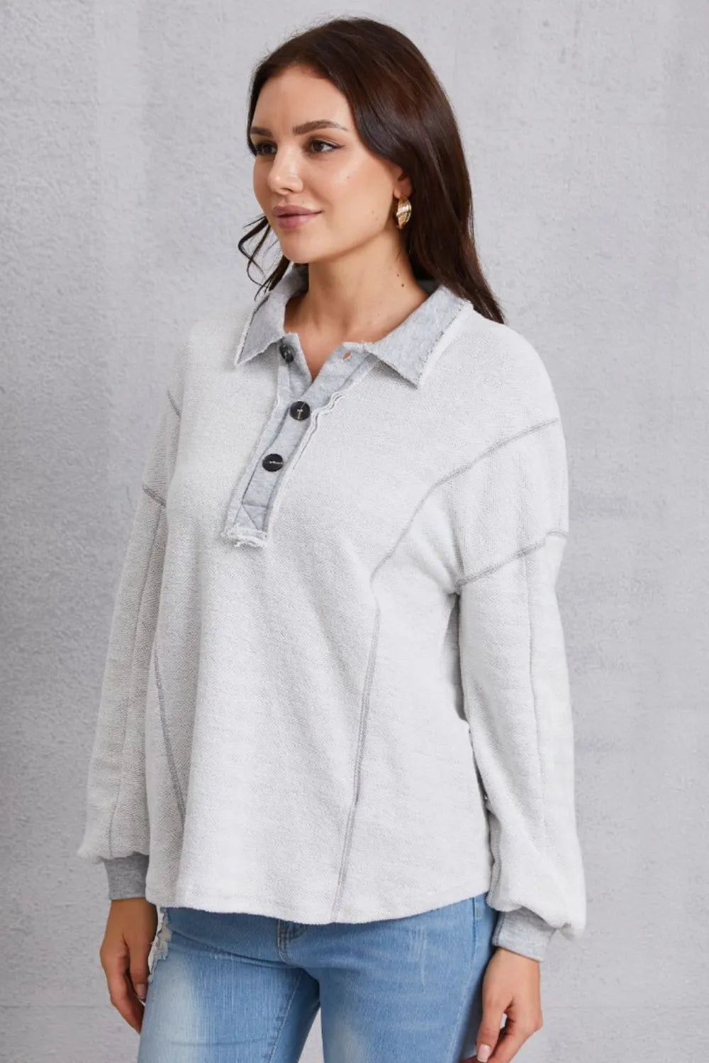 Half Button Dropped Shoulder Sweatshirt Secondary image