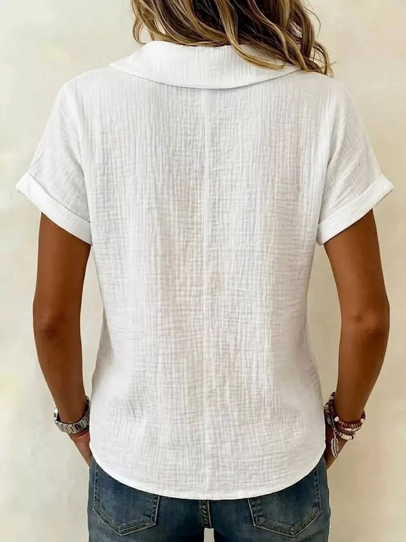 Full Size Casual Short Sleeve Textured Blouse Plus Size Secondary image