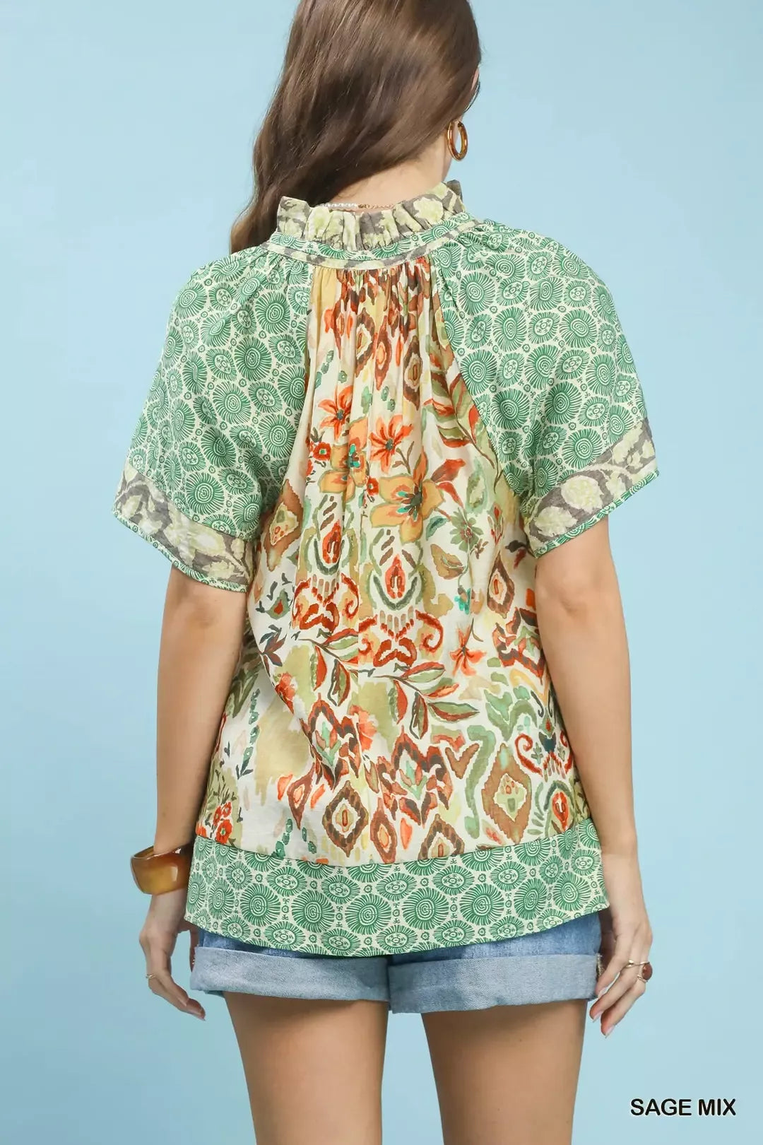 Umgee Mixed Print V-Neck Short Sleeve Top Secondary image