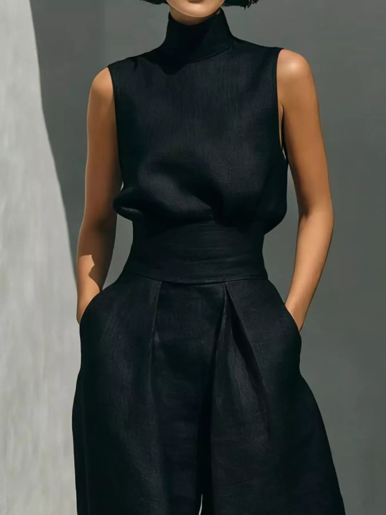 Full Size Turtleneck Sleeveless Top and Wide Leg Pants Set Plus Size Secondary image