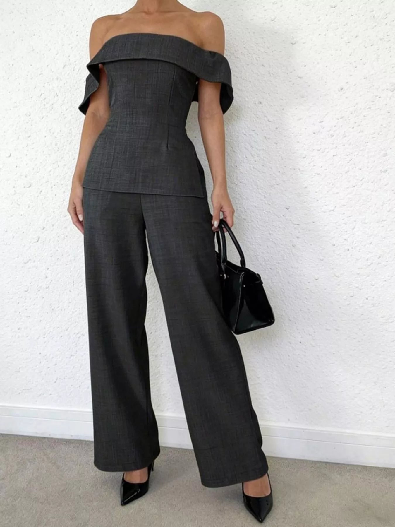 Off-Shoulder Top and Wide-Leg Pants Set Secondary image