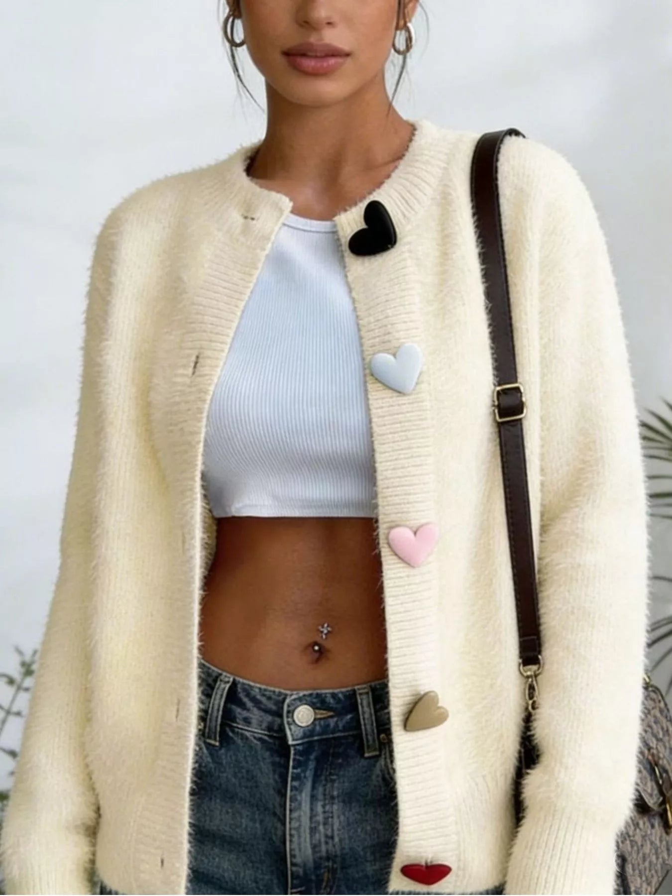 Full Size Heart Button Long Sleeve Cardigan Plus Size Secondary image
