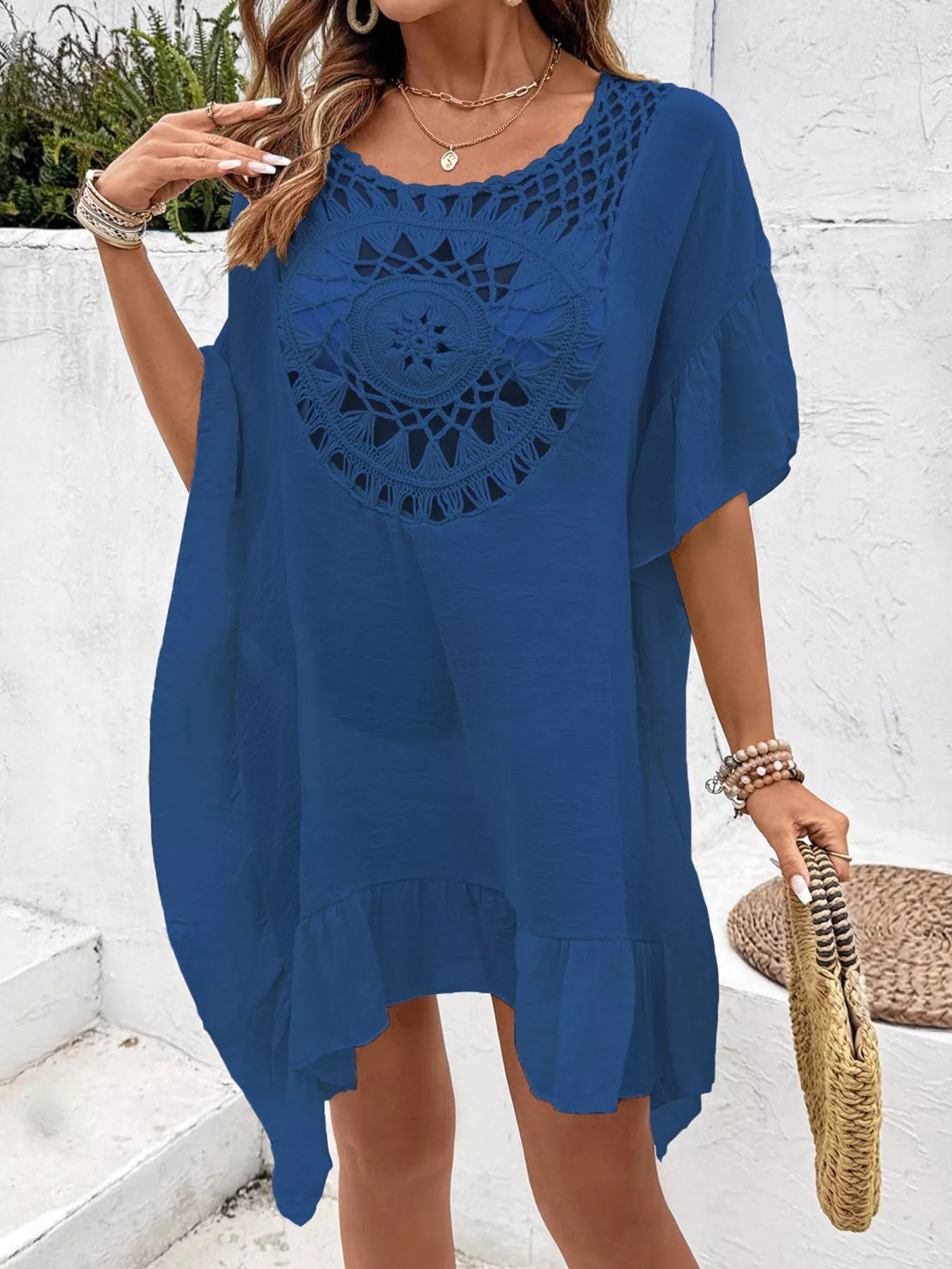 Crochet Trim Ruffled Hem Cover-Up Dress Secondary image
