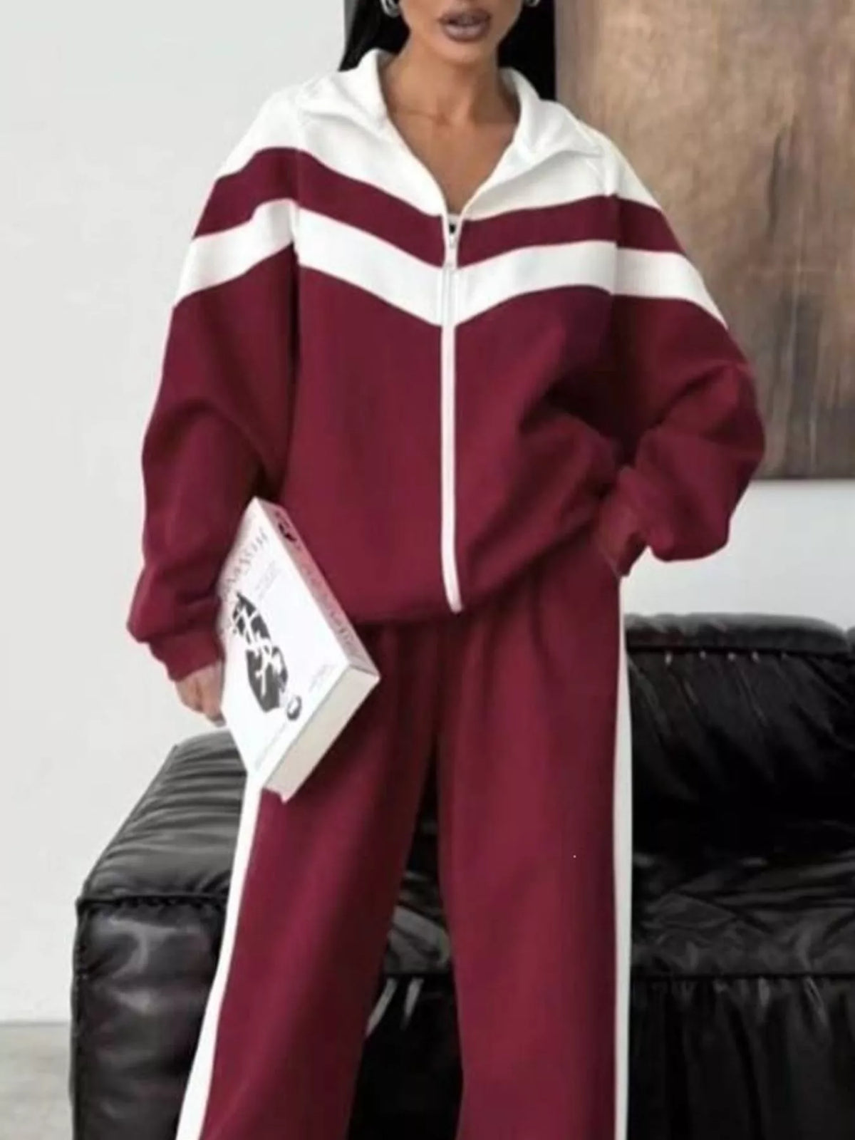 Color Block Zip-Up Outerwear and Pants Set - photo 11