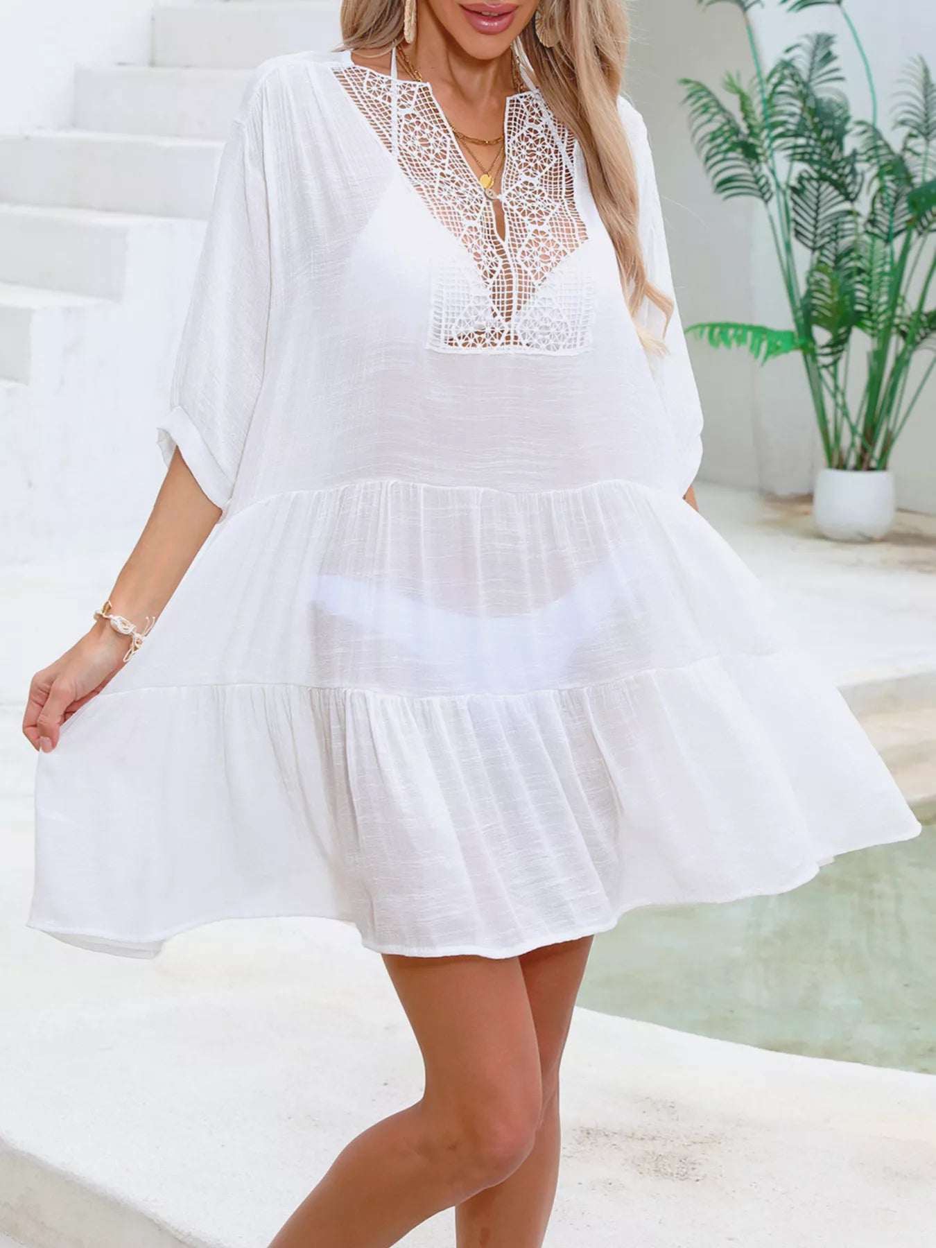 Lace Trimmed Tiered Cover-Up Dress Secondary image