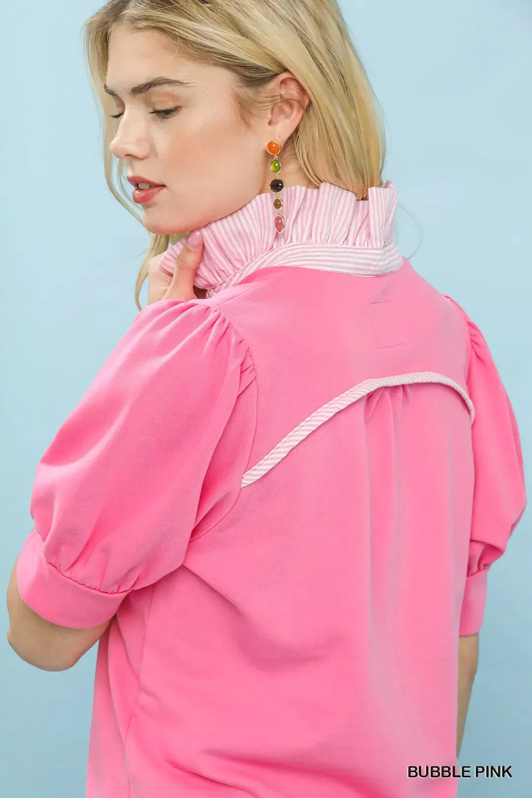 Umgee Striped Collar Popover Top Secondary image