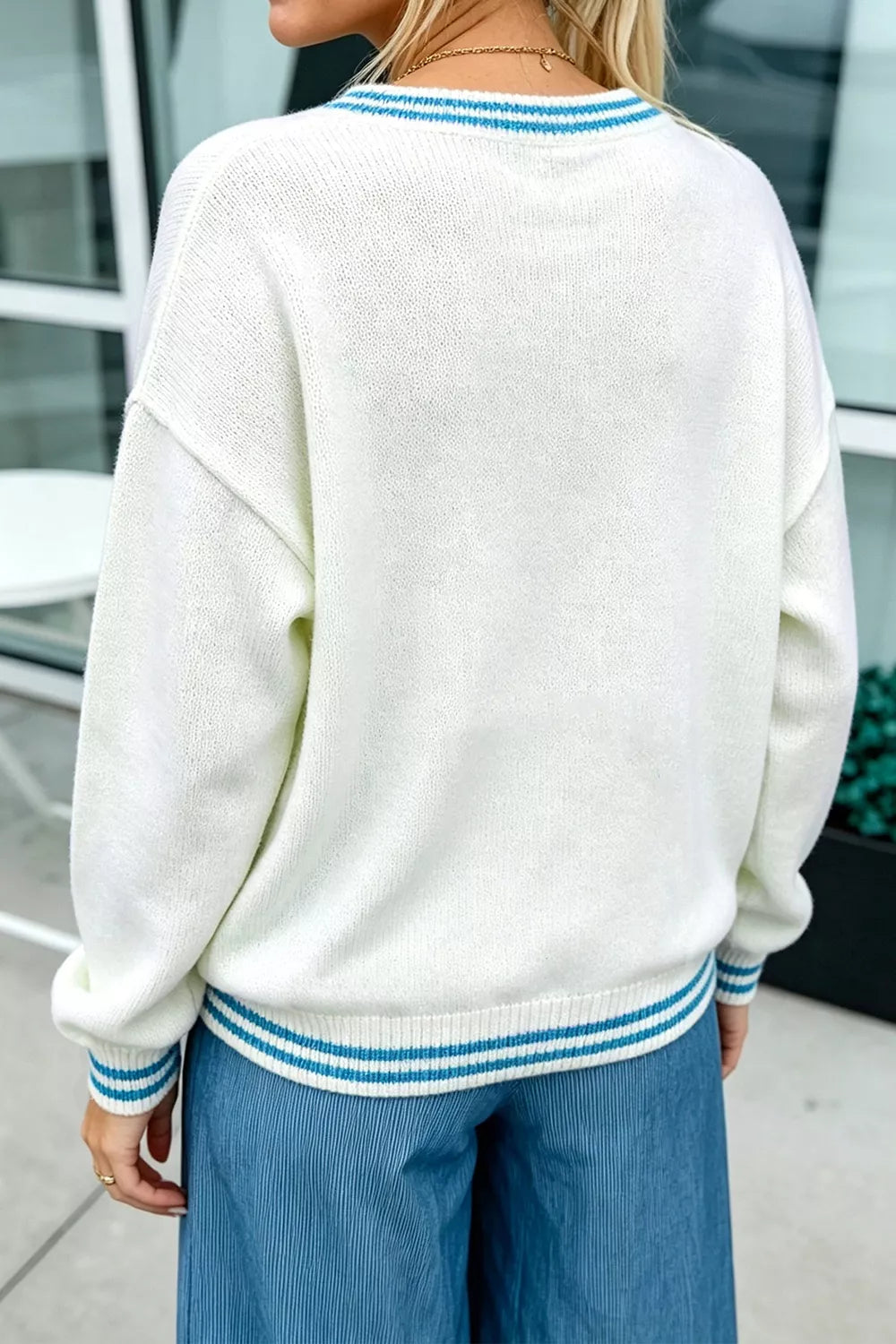 Bulldog Graphic Striped Trim Sweater Secondary image
