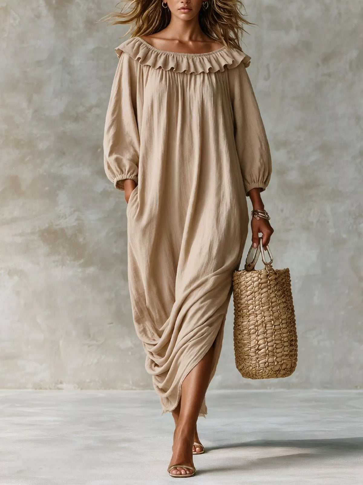 Ruffled Boat Neck Ruched Midi Dress - photo 4