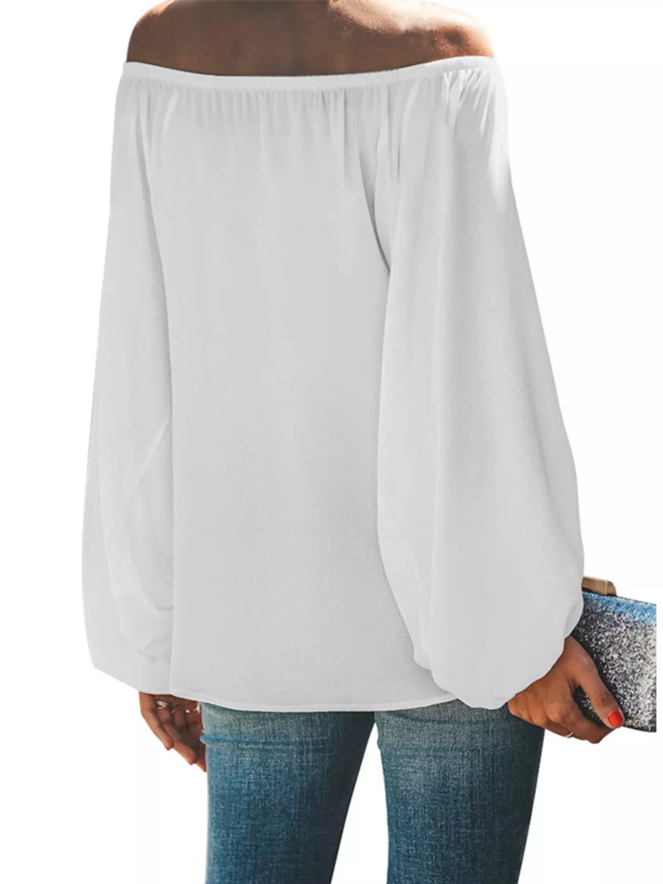 Full Size Off-Shoulder Balloon Sleeve Blouse Plus Size Secondary image