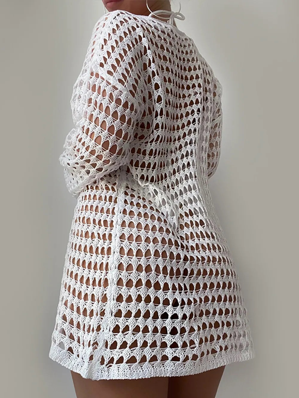 Openwork Boat Neck Long Sleeve Cover-Up Secondary image