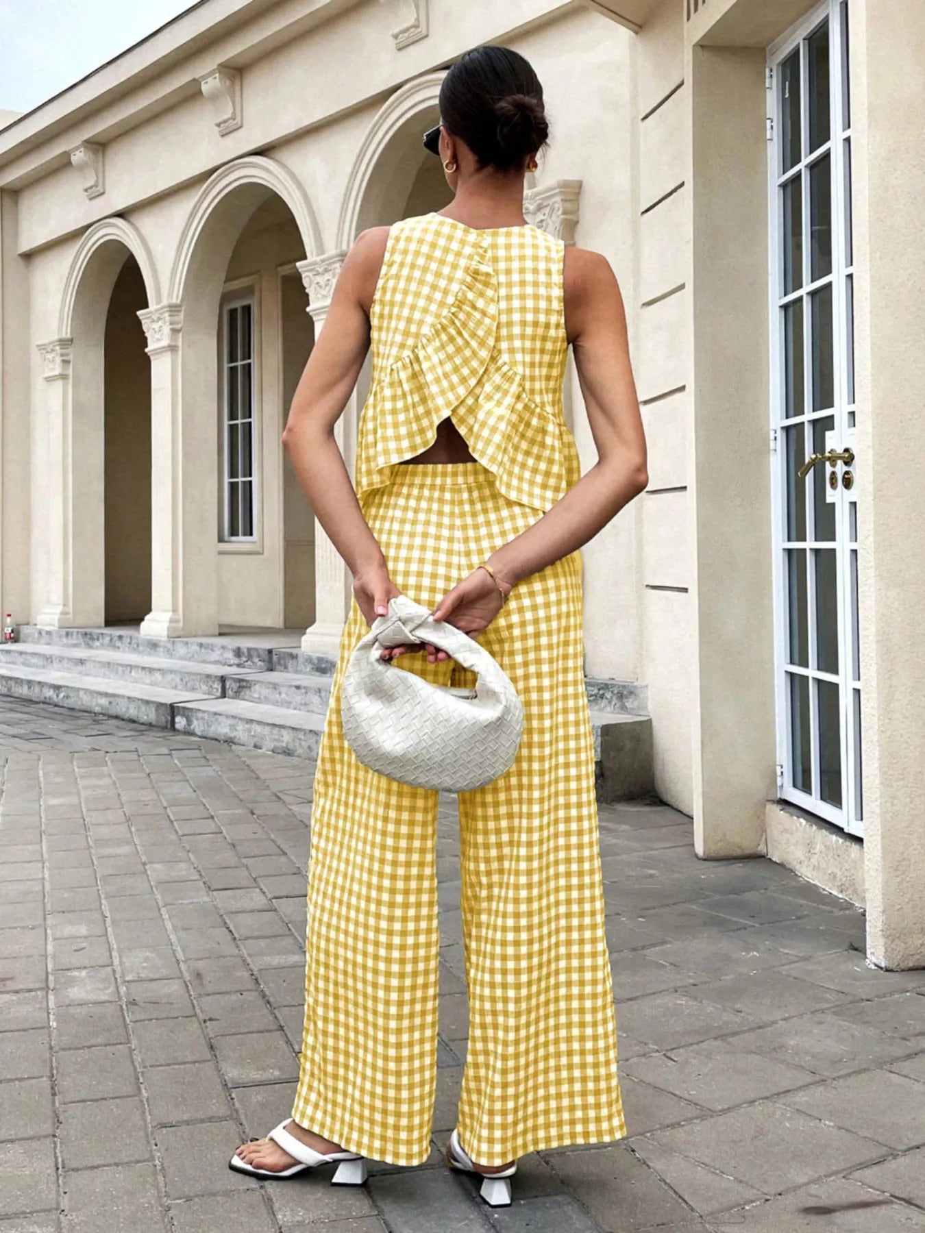 Gingham Sleeveless Top and Wide Leg Pants Set Secondary image