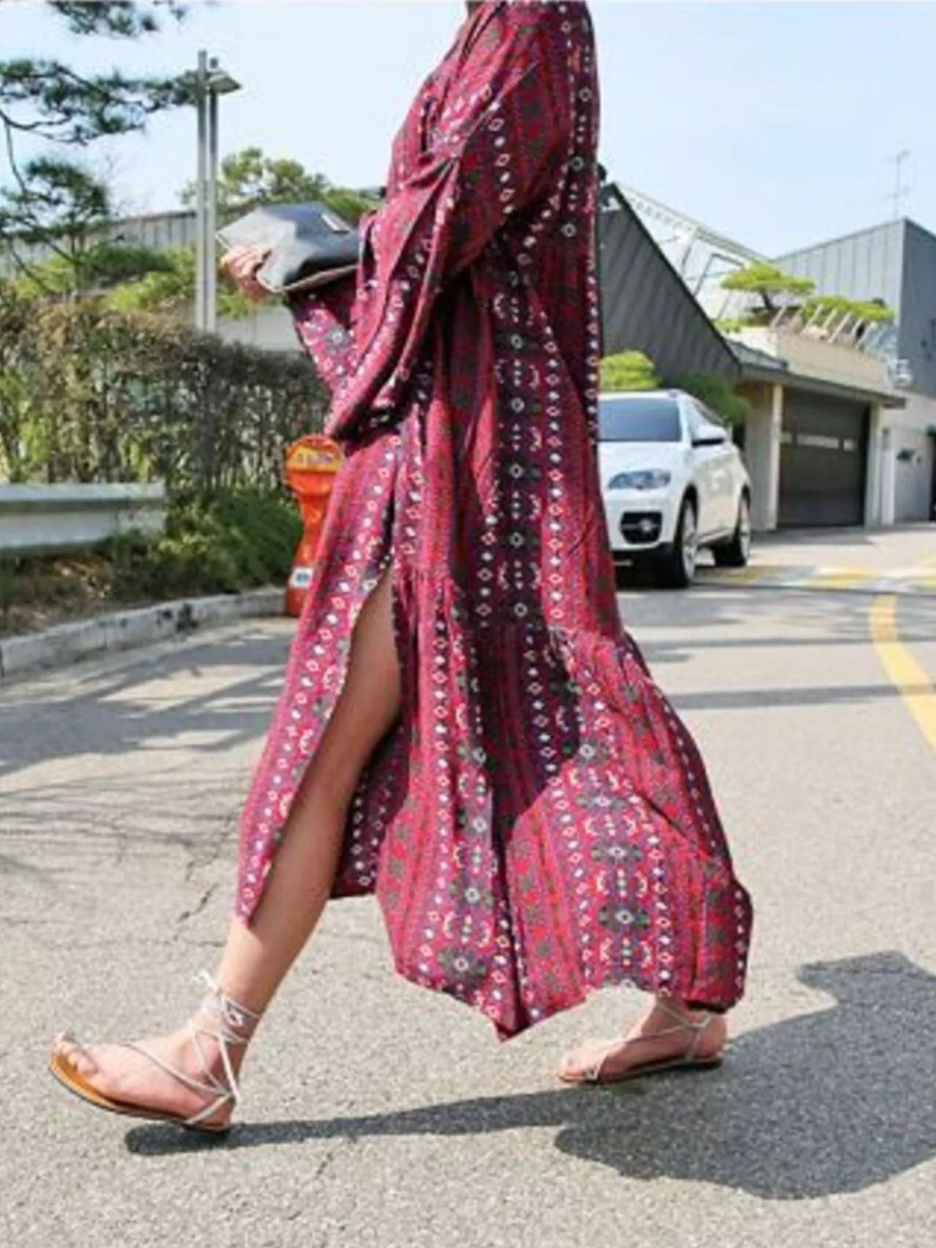 Bohemian Print Midi Dress with Side Slits Secondary image