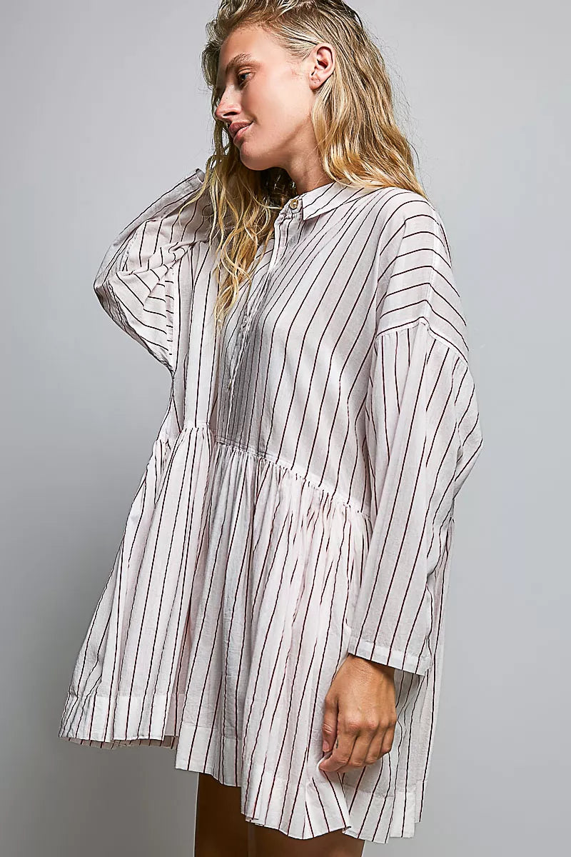 POL Striped Gathered Waist Woven Shirt Dress Secondary image