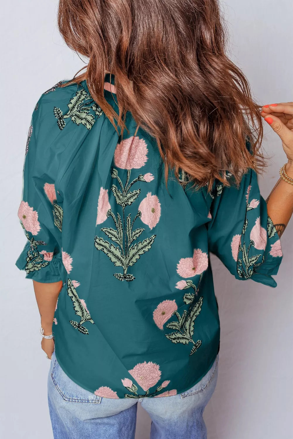 Floral Embroidered Notched Blouse Secondary image