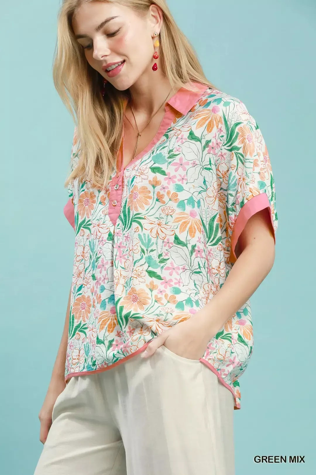 Umgee Floral Print Oversized Top Secondary image
