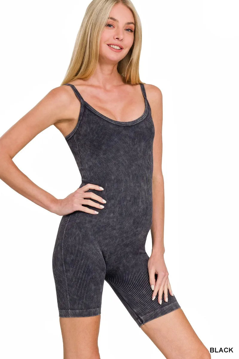 Zenana Stone Washed Ribbed Seamless Romper Secondary image