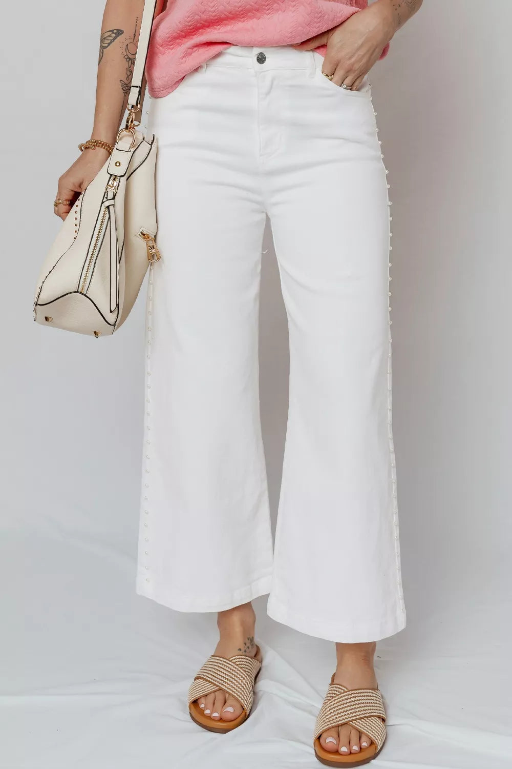 Pearl Embellished Side Seam Ankle-length Shift Jeans Secondary image