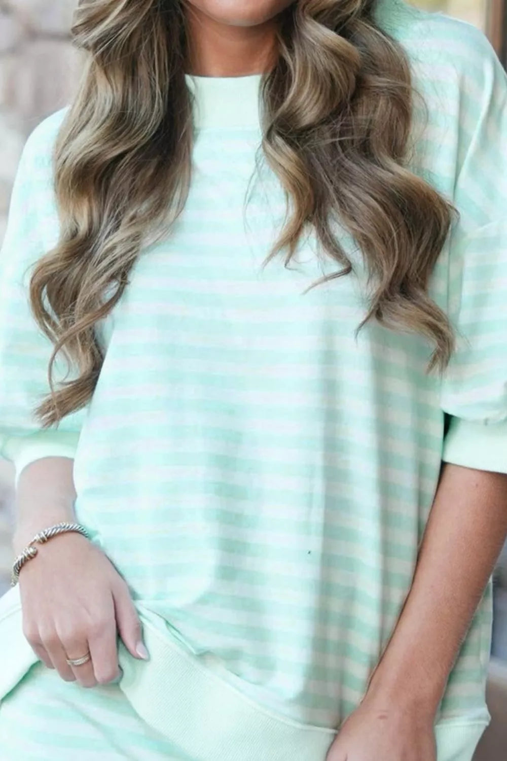 Striped Round Neck Top and Skirt Set Secondary image