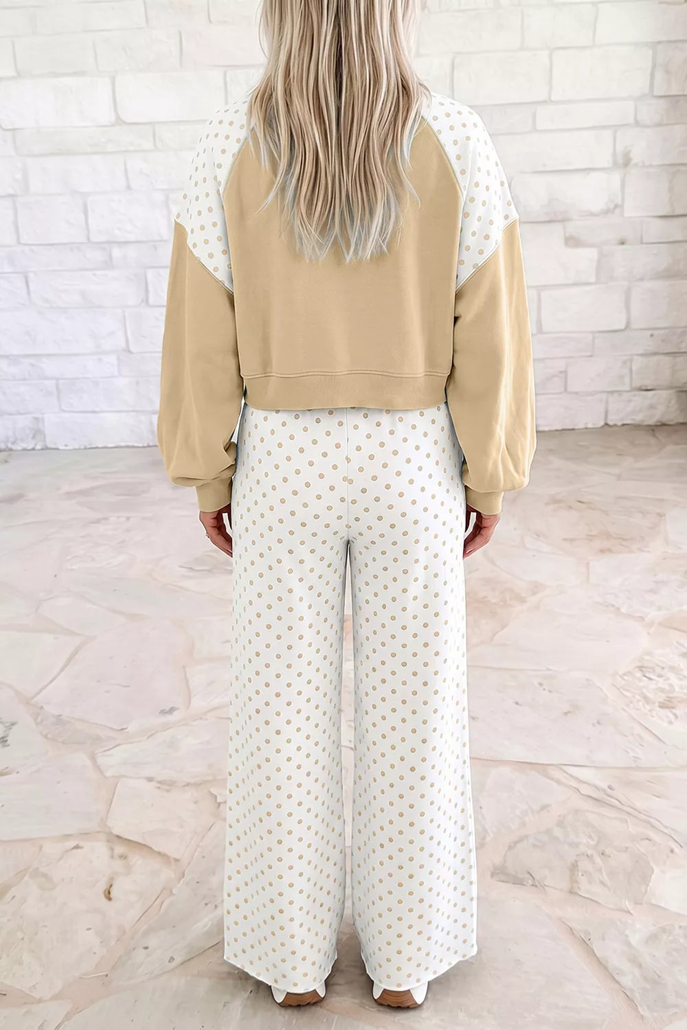 Polka Dot Patchwork Colorblock Long Sleeve Casual Two Piece Pants Set Secondary image
