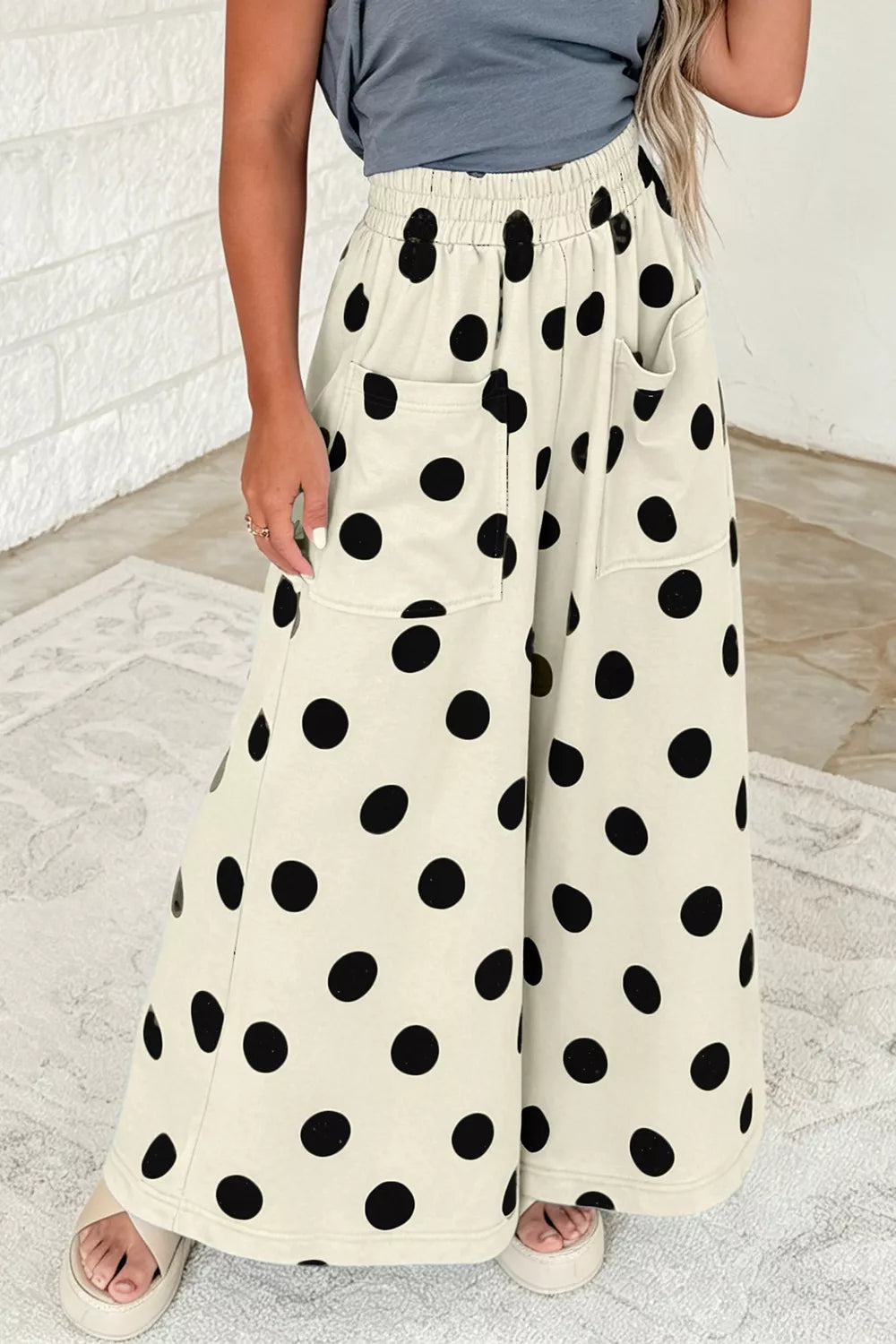 Polka Dot Wide Leg Elastic Waist Casual Pants Secondary image