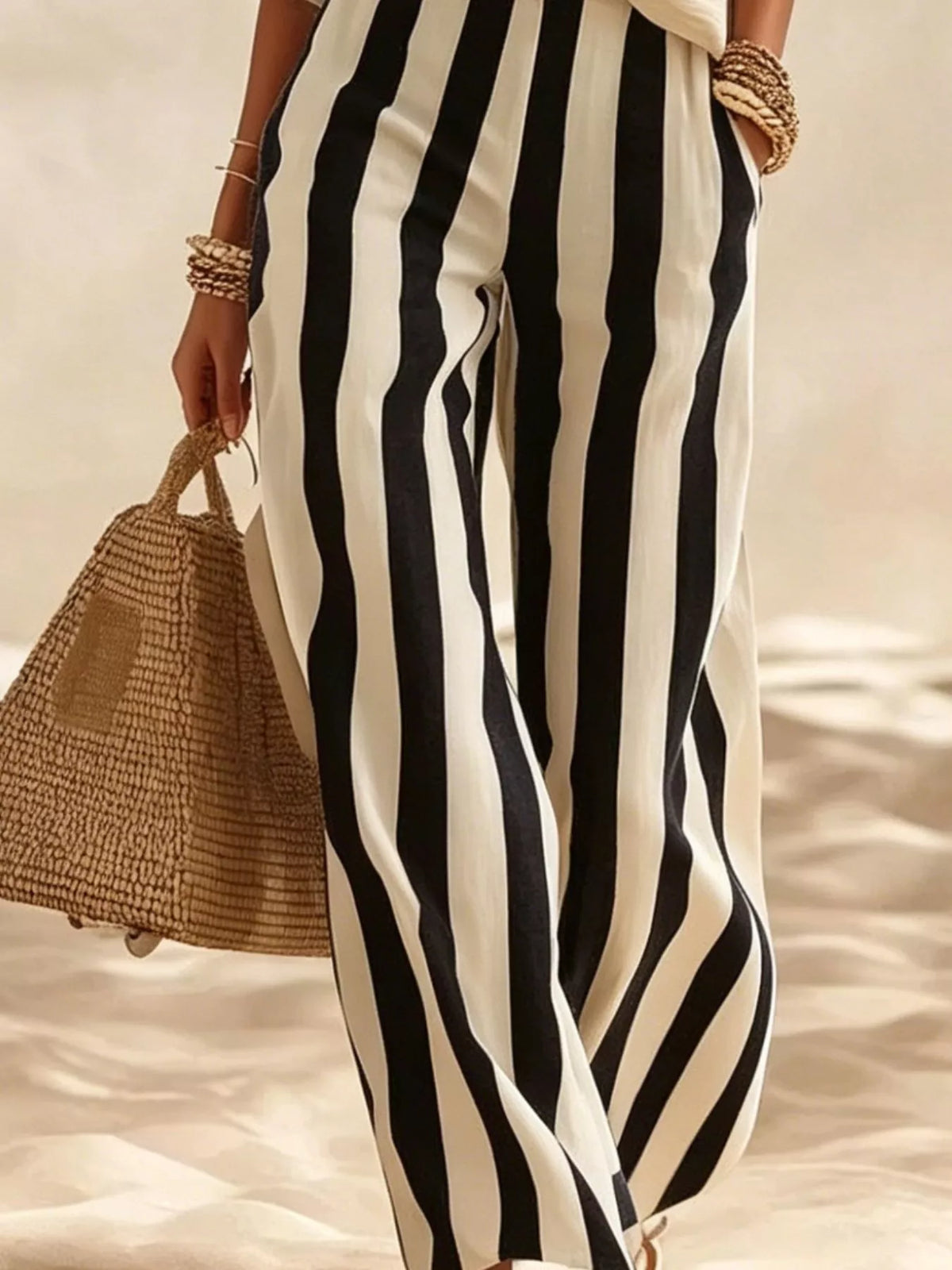 Full Size Striped Half Sleeve Top and Pants Set Plus Size - photo 6