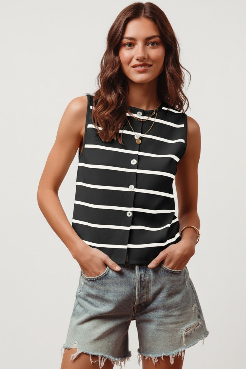 SO ME Button Front Stripe Fine Sweater Sleeveless Top Secondary image