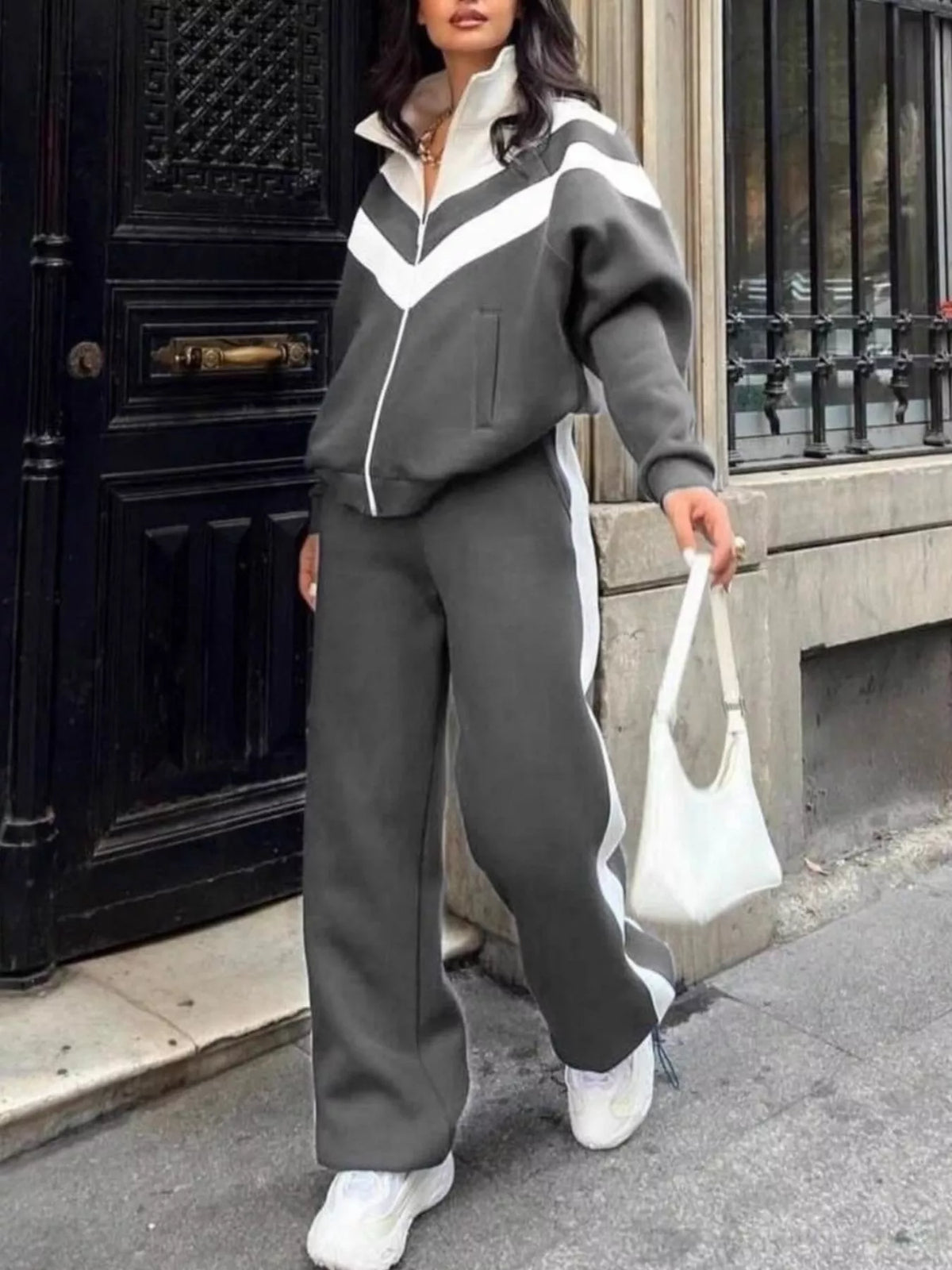 Color Block Zip-Up Outerwear and Pants Set - photo 17